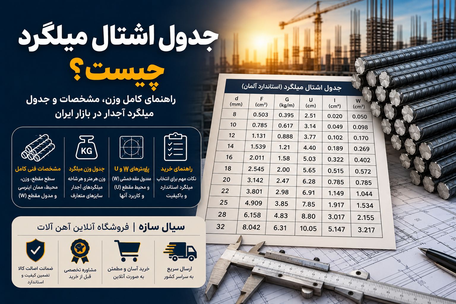 جدول اشتال میلگرد چیست؟